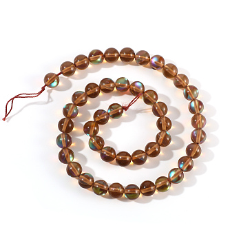Synthetic Moonstone Beads Strands, Holographic Beads, Dyed, Round, Brown, 6mm, Hole: 0.5mm, 65pcs/strand, 15.7 inch