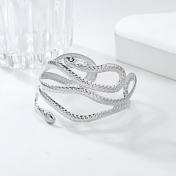 Snake Alloy Cuff Torque Bangles for Women, Platinum, 2-1/2 inch(6.35cm), Inner Diameter: 2-3/8 inch(6.05cm)