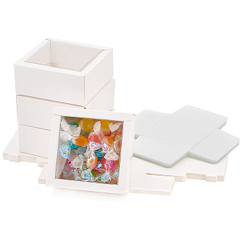Cardboard Paper Gift Storage Boxes, with Plastic Visible Caps, Clear Window Gift Case, Square, White, Finish Product: 8.6x8.4x4cm