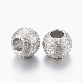 304 Stainless Steel Textured Beads, Rondelle, Stainless Steel Color, 4x3mm, Hole: 2mm
