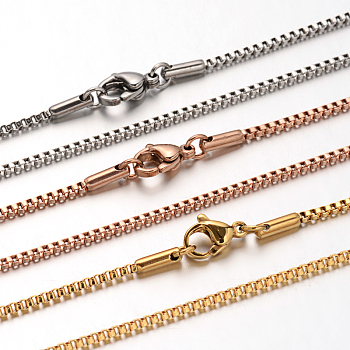 304 Stainless Steel Box Chain Venetian Chain Necklaces, with Lobster Claw Clasps, Mixed Color, 23.6 inch(60cm), 1.4mm