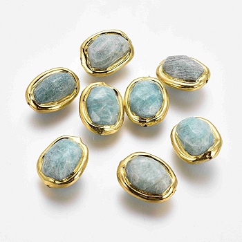Natural Amazonite Beads, with Golden Plated Edge Brass Findings, Faceted, Oval, 17~26x15~20x12~16mm, Hole: 0.8mm