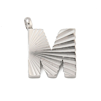 304 Stainless Steel Charms, Handmade Engrave Figure, Full Polished, Stainless Steel Color, Letter M, 14x11x2mm, Hole: 1.8mm