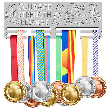 Iron Medal Hanger Holder Display Wall Rack, 2 Line, with Screws, Motivational Language Theme Word Courage to Start Strength to Endure Resolve to Finish, Platinum, 150x400mm