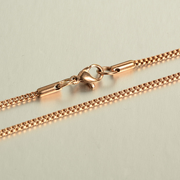 304 Stainless Steel Box Chain Necklaces Necklaces, with Lobster Claw Clasps, Rose Gold, 23.6 inch(60cm)