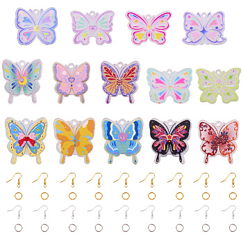 DIY Butterfly Dangle Earring Making Kit, Including Acrylic Pendants, Brass Earring Hooks & Jump Rings, Mixed Color, 108Pcs/box