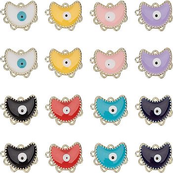 SUPERFINDINGS 16Pcs 8 Colors Eco-Friendly Alloy Enamel Pendants, Cadmium Free & Nickel Free & Lead Free, Moon with Evil Eye, Light Gold, Mixed Color, 27x20x2.5mm, Hole: 1.8mm, 2pcs/color