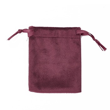 Velvet Jewelry Drawstring Bags, with Satin Ribbon, Rectangle, FireBrick, 10x8x0.3cm