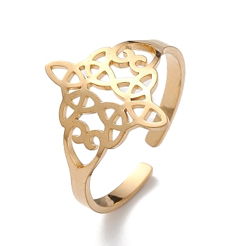 Sailor's Knot 304 Stainless Steel Hollow Open Cuff Ring for Men Women, Golden, Inner Diameter: 19mm