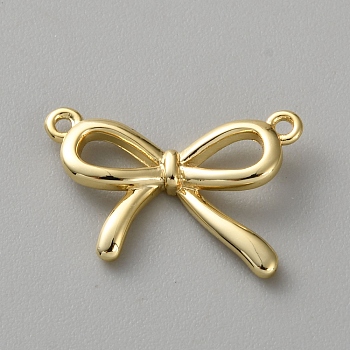 Brass Pendants, Bowknot, Real 18K Gold Plated, 13x19x3mm, Hole: 1.1mm