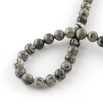 Natural Map Stone/Picasso Stone/Picasso Jasper Beads Strands, Round, 4~4.5mm, Hole: 1mm, about 96pcs/strand, 15.5 inch