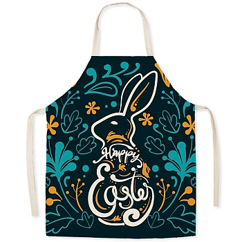 Cute Easter Rabbit Pattern Polyester Sleeveless Apron, with Double Shoulder Belt, for Household Cleaning Cooking, Teal, 470x380mm