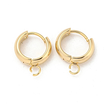 201 Stainless Steel Huggie Hoop Earring Findings, with Horizontal Loop and 316 Surgical Stainless Steel Pin, Real 24K Gold Plated, 13x4mm, Hole: 2.5mm, Pin: 1mm