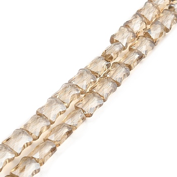 AB Color Plated Transparent Glass Beads Strands, Faceted Bamboo Stick, Tan, 10.5~11x8x5mm, Hole: 1mm, about 59~60pcs/strand, 24.41~24.80''(62~63cm)