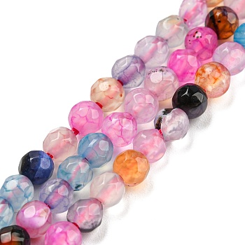 Natural Agate Beads Strands, Faceted Round, Dyed & Heated, Sandy Brown, 4mm, Hole: 0.8mm, about 91pcs/strand, 14.57 inch(37cm)