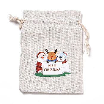 Christmas Cotton Cloth Storage Pouches, Rectangle Drawstring Bags, for Candy Gift Bags, Merry Christmas, Word, 13.8x10x0.1cm