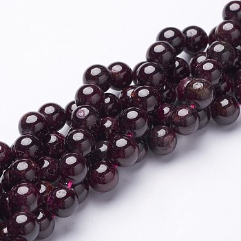 Gemstone Beads Strands, Red Garnet, Grade B, Round, Dark Red, about 9mm in diameter, hole: 0.8mm, about 46 pcs/strand, 16 inch