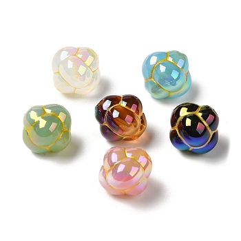 Plating Opaque Acrylic Beads, Golden Metal Enlaced, Mixed Color, 13x13x12.5mm, Hole: 2.5mm