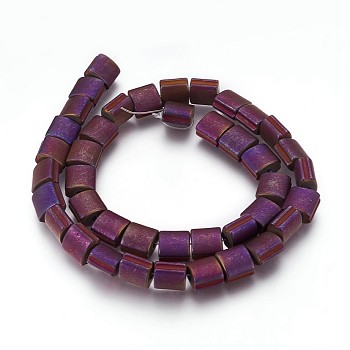 Electroplated Non-magnetic Synthetic Hematite Beads Strands, Frosted, Cuboid, Purple Plated, 10x10x7mm, Hole: 2mm, about 41pcs/strand, 15.74 inch(40cm)