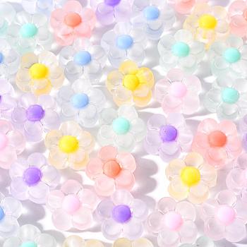 60pcs 6 Colors Transparent Acrylic Beads, Frosted, Bead in Bead, Flower, Mixed Color, 12x12.5x6mm, Hole: 2.5mm, 10pcs/color