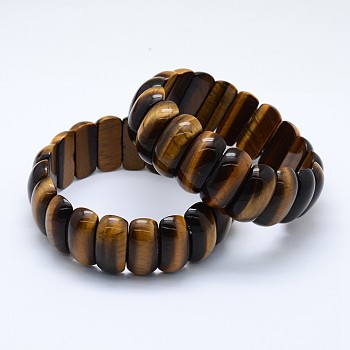 Natural Tiger Eye Beads Stretch Bracelets, Rectangle, 2-1/8 inch~2-1/4 inch(5.5~5.6cm)