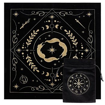 1Pc Square Velvet Tarot Tablecloth for Divination, Tarot Card Pad, Pendulum Tablecloth, and 1Pc Cloth Packing Pouches Drawstring Bags, Fox Pattern, 495x490x0.5mm