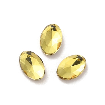 Glass Rhinestone Cabochons, Point Back & Back Plated, Faceted, Oval, Citrine, 6x4x2mm