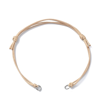 Adjustable Eco-Friendly Korean Waxed Polyester Cord Bracelet Making, with 304 Stainless Steel Open Jump Rings, Fit for Connector Charms, Tan, 5-1/8~9-1/4 inch(132~235mm), Hole: 3mm