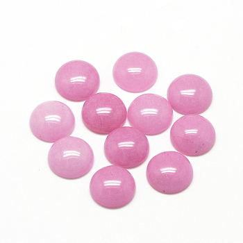 Natural White Jade Cabochons, Dyed, Half Round/Dome, Hot Pink, 10x4~5mm