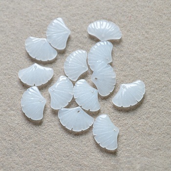 Natural White Jade Pendants, Ginkgo Leaf Charms, 15x19x3~4mm