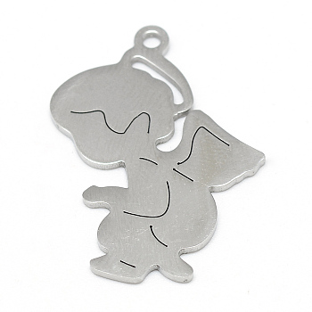 201 Stainless Steel Pendants, Angel, Stainless Steel Color, 27x17x1mm, Hole: 2mm