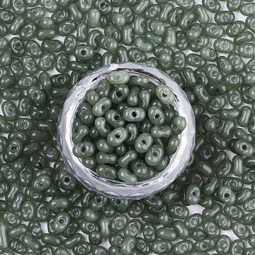Grade A Glass Seed Beads, Czech Glass Beads, Imitation Jade Peanut Beads, Dark Sea Green, 6x3mm, Hole: 1.2mm, about 95pcs/10g(X-SEED-R050-2375)