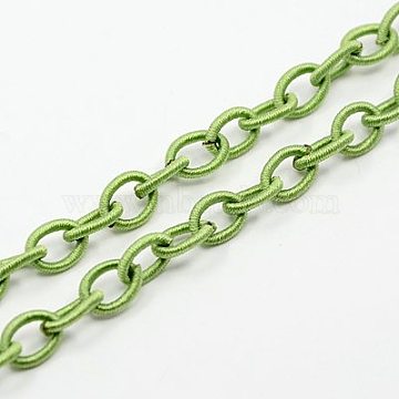 Handmade Nylon Cable Chains Loop, Oval, Light Green, 8~9x11~13x2mm, about 85cm/strand, 33.5 inch(EC-A001-27)