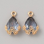 Resin Teardrop Pendants, Faceted, Golden Plated Alloy Flower Drop Charms, Slate Gray, 19.5~20x13x7.5mm, Hole: 2mm(RESI-WH0035-55D)