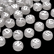 Luminous Acrylic Beads, Horizontal Hole, Flat Round with Random Mixed Letters, Silver, 10x6mm, Hole: 2mm, about 1500~1580pcs/500g(LACR-Q003-001G)