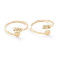 Ion Plating(IP) 201 Stainless Steel Cuff Rings, Open Rings, Numbers 6 with Heart, Real 18K Gold Plated, Number 6: 4x8.5mm, US Size 11, Inner Diameter: 20.5mm(RJEW-M136-01H-G)