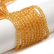 Transparent Glass Beads Strands, Faceted(32 Facets), Round, Goldenrod, 3~3.5mm, Hole: 0.6mm, about 174~175pcs/strand, 21.18~21.34 inch(53.8~54.2cm)(EGLA-A035-T3mm-D04)