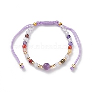Adjustable Bracelets for Women Gift, Natural Amethyst & Cubic Zirconia & Brass Beaded Bracelets, Inner Diameter: 1-3/4~3-1/2 inch(4.4~8.8cm)(BJEW-JB06517-01)