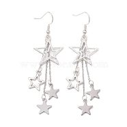 304 Stainless Steel Dangle Earrings, Star Long Drop Earrings, Silver, 75x20.5mm(EJEW-TA00431)
