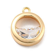 Brass Pave Clear Cubic Zirconia  Charms, Flat Round, Real 14K Gold Plated, 12x10x3mm, Hole: 1mm(KK-Q801-02G)