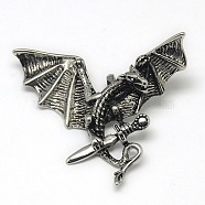 Fashionable Retro 304 Stainless Steel Pterosaur with Sword Pendants, Antique Silver, 47x33x5mm, Hole: 3x5mm(STAS-L017-96)