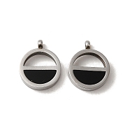 304 Stainless Steel Enamel Charms, Flat Round Charm, Stainless Steel Color, 12x10x2.5mm, Hole: 1.4mm(STAS-L022-334P)