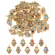 60Pcs Tibetan Style Alloy Lampwork Pendant, with Rotatable Handmade Evil Eye, Hamsa Hand, Mixed Color, 18.5x13x4mm, Hole: 1.6mm(FIND-DC0001-76)