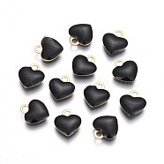 Brass Charms, with Enamel, Enamelled Sequins, Long-Lasting Plated, Nickel Free, Real 18K Gold Plated, Heart, Black, 10x9x2mm, Hole: 1.6mm(KK-F782-11G-02-NF)
