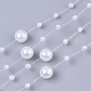 ABS Plastic Imitation Pearl Beaded Trim Garland Strand, Great for Door Curtain, Wedding Decoration DIY Material, White, 3~8mm, about 106~108pcs/strand, 200strand/bag, 53.15 inch(SACR-T354-01H)