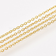 Brass Cable Chains, Textured, Unwelded, with Spool, Oval, Golden, 2x1.5x0.5mm, about 328.08 Feet(100m)/roll(CHC-T007-04G)