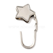 Zinc Alloy Bag Hangers, Foldable Purse Hooks, with Brass Nail, Star, Platinum, 6.9x4.9x1.1cm, Inner Diameter: 4.3x3.6cm(BAGH-O001-16P)