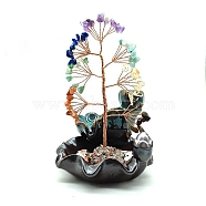 Gemstone Chips Tree Decorations, Ceramic Incense Holders Base Copper Wire Feng Shui Energy Stone Gift for Home Desktop Decoration, 110x100x155mm(AJEW-P120-A01)