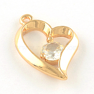 Heart Alloy Cubic Zirconia Pendants, Light Gold, 23x16x4mm, Hole: 1.5mm(ZIRC-R013-05LG)