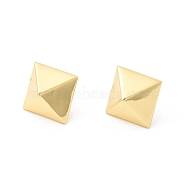 Brass Pyramid Stud Earrings for Women, Cadmium Free & Lead Free, Real 18K Gold Plated, 14.5x14.5mm, Pin: 0.9mm(EJEW-P213-17G)